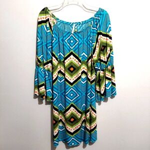 Voll Womens XL Mini Boho Dress Tunic Stretch Off Shoulder Raglan Bell Sleeves